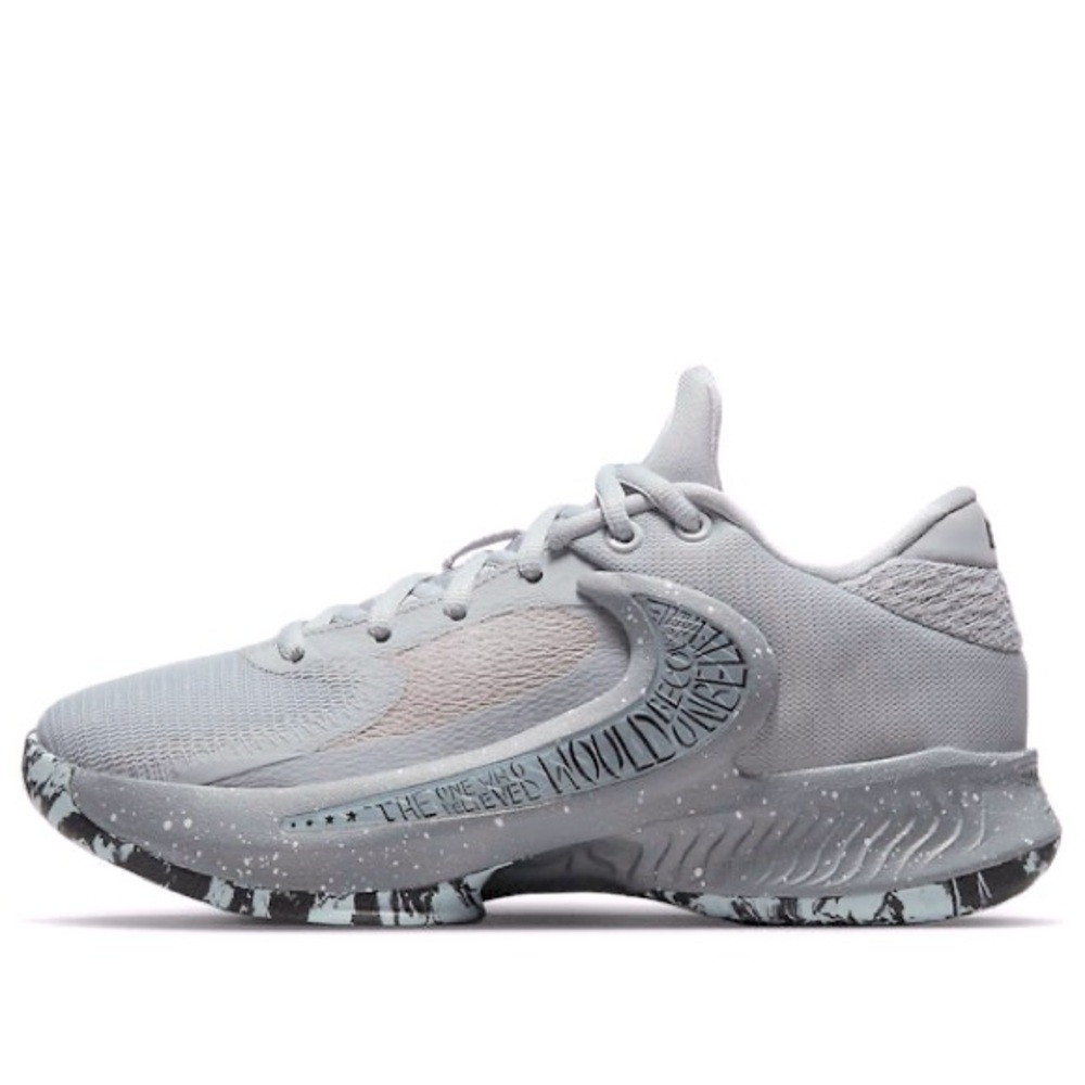 Giannis Antetokounmpo Nike Zoom Freak 4 Gray Etched In Stone Low Top Shoe
